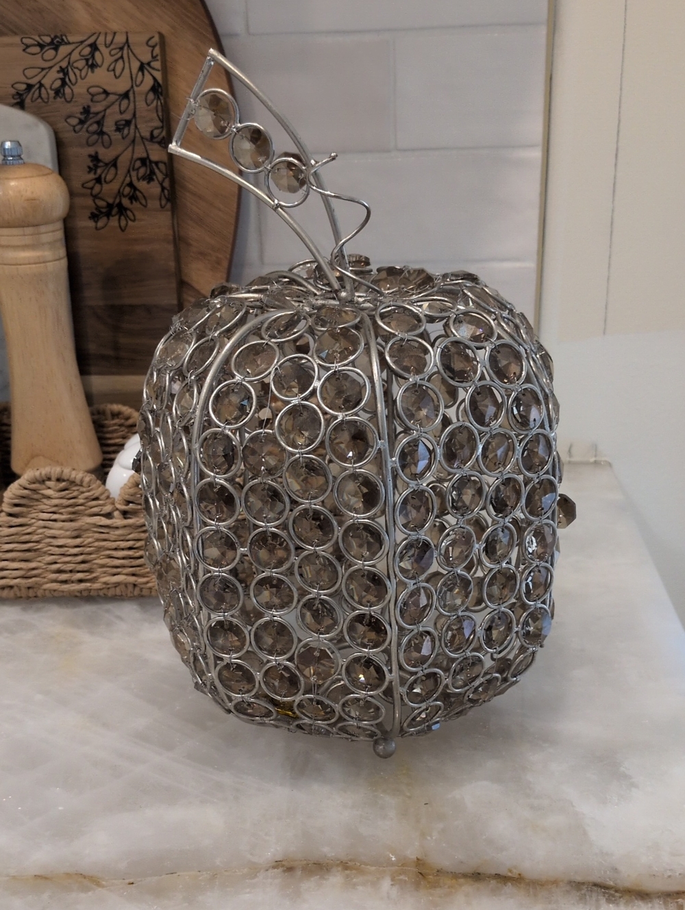 Decorative Crystal Pumpkin Accent - Silver